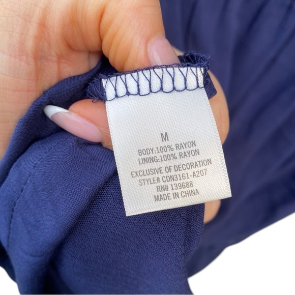 Blue Rain Navy Embroidered Flower Sleeves Dress I Size: M - Picture 7 of 8